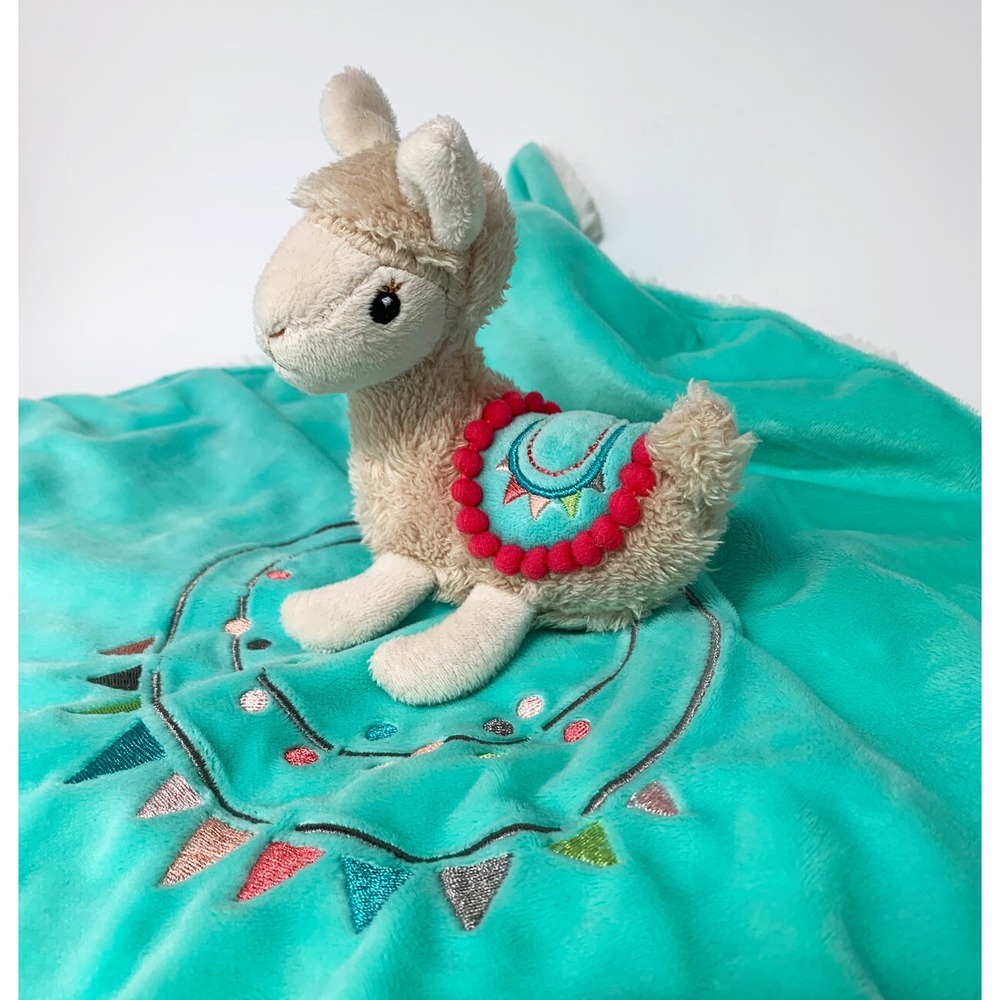 Mary Meyer Baby Llama Lovey Plush Security Blanket Green Knotted Corners Alpaca